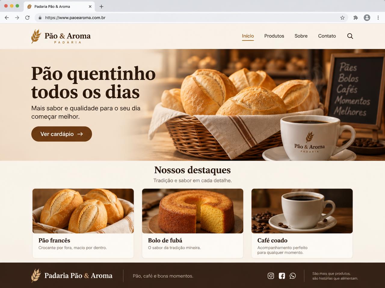 Mockup do site Pão & Aroma